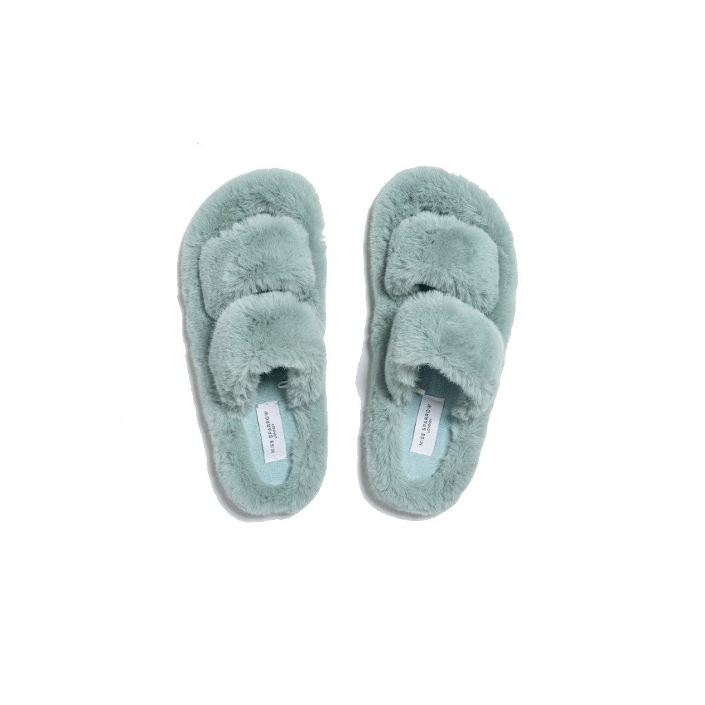 Double strap best sale fluffy slippers