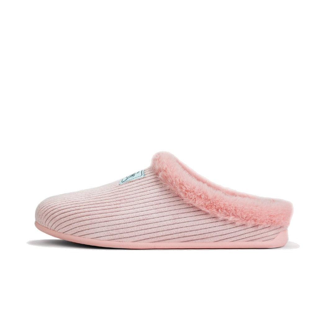 Mercredy Cord Fluffy Trim Pink Slippers Keep Cosy