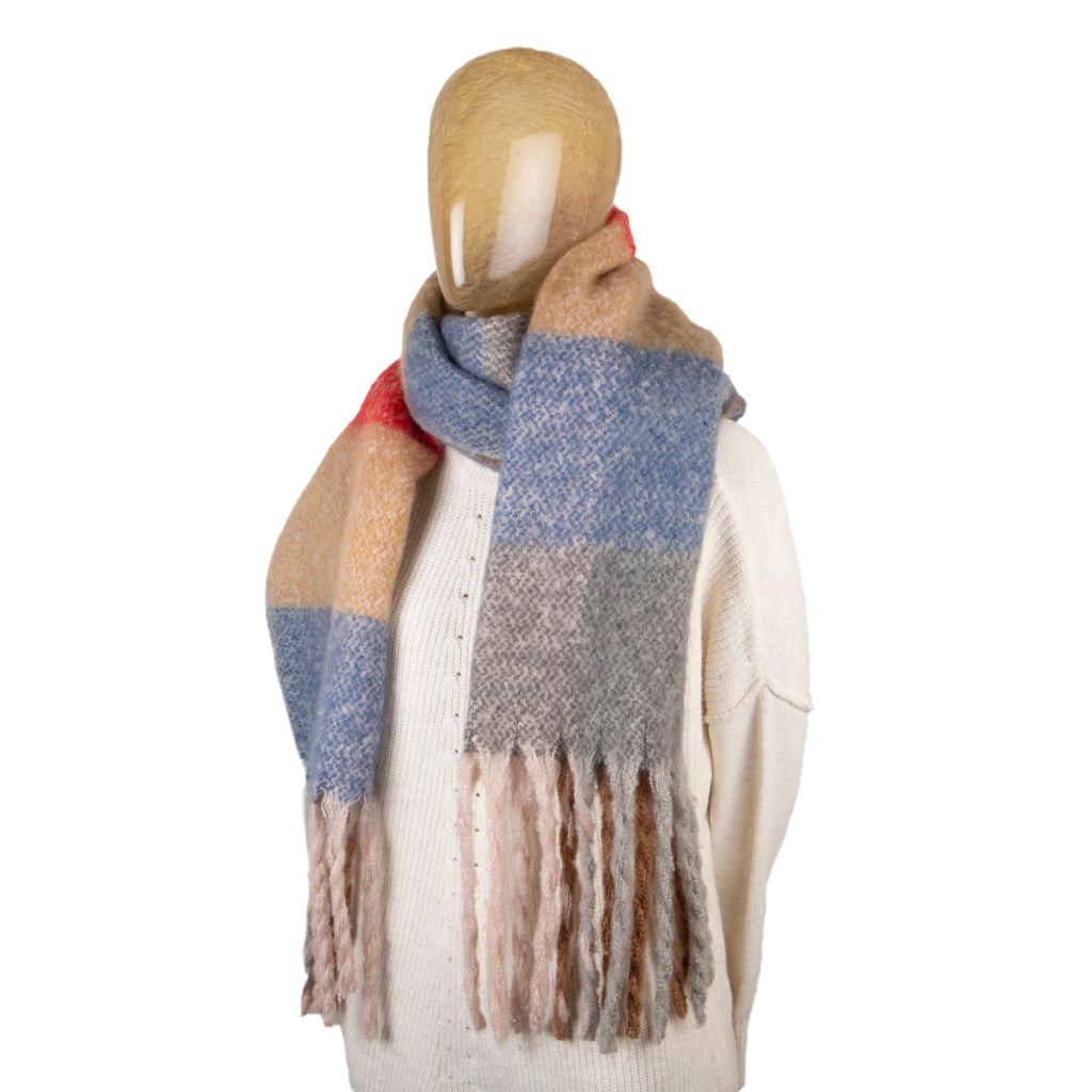 Red, Blue & Tan Check Blanket Scarf – Keep Cosy