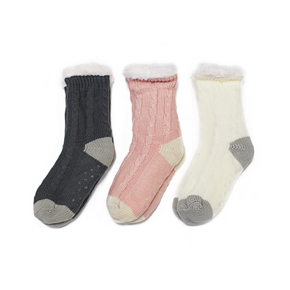 Sherpa Cable Knit Charcoal Slipper Socks