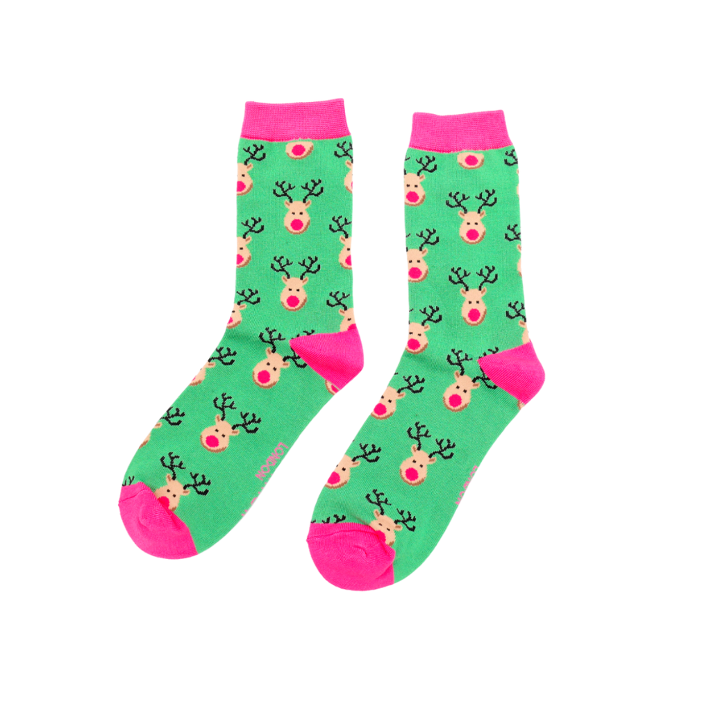 Miss Sparrow Green Reindeer Socks