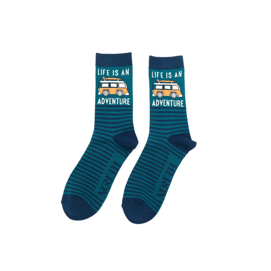 Mr Heron Life Is An Adventure Teal Van Socks