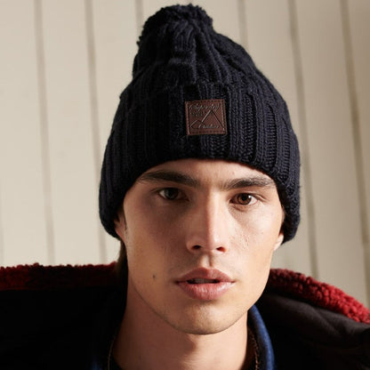 Superdry Cable Knit Navy Pom Pom Beanie