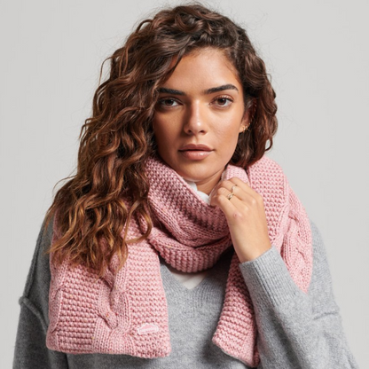 Superdry Vintage Cable Rose Pink Tweed Scarf