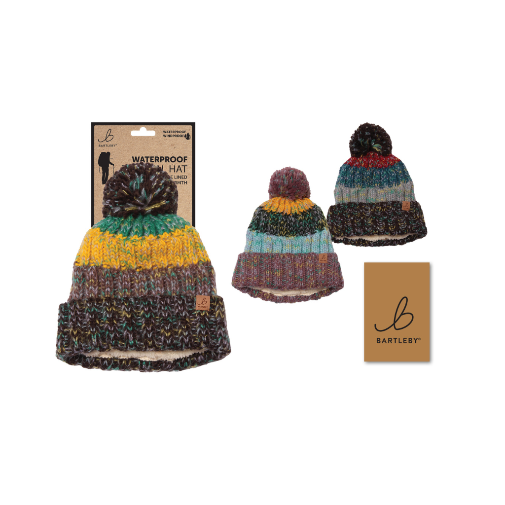 Chunky Knit Waterproof Stripe Bobble Hat