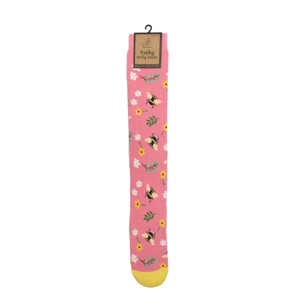 Bees & Flowers Pink Welly Socks