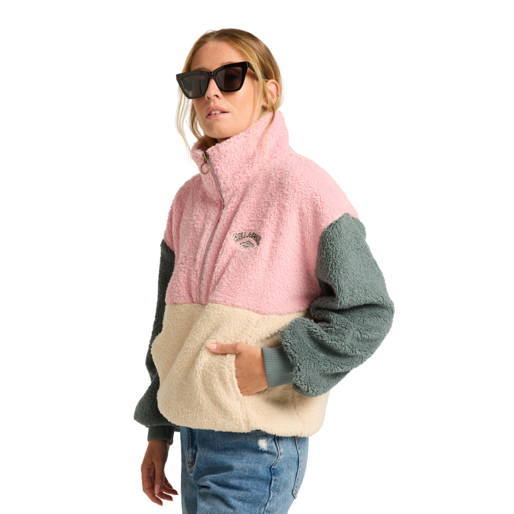 Billabong Half Zip Pink, Grey & Cream Fleece Jumper