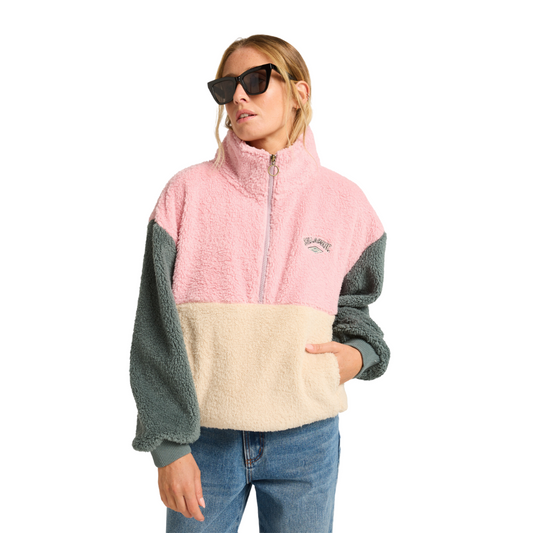 Billabong Half Zip Pink, Grey & Cream Fleece Jumper