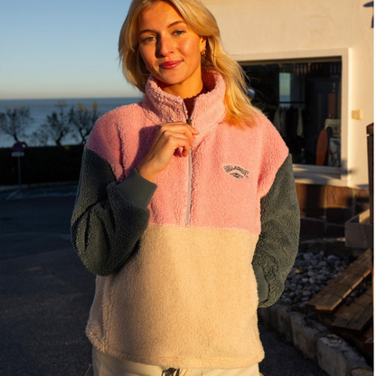 Billabong Half Zip Pink, Grey & Cream Fleece Jumper