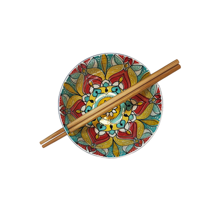 Blue Patterned Bowl with Chopsticks