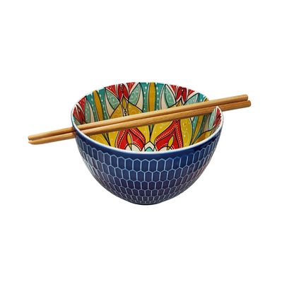 Blue Patterned Bowl with Chopsticks