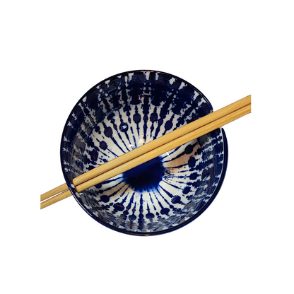 Blue & White Tie Dye Bowl with Chopsticks