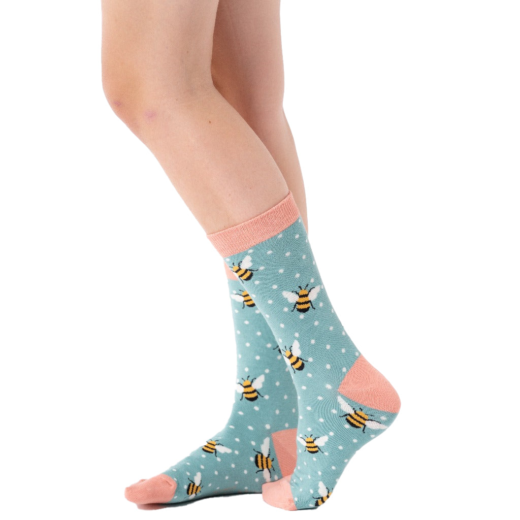 Miss Sparrow Turquoise Bumble Bees Socks