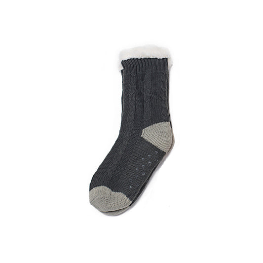 Sherpa Cable Knit Charcoal Slipper Socks