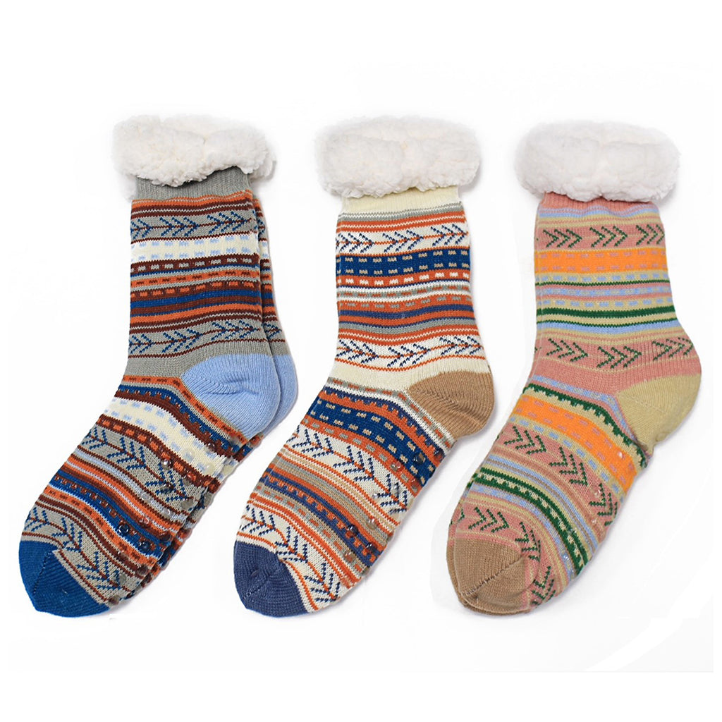 Sherpa Teal & Orange Nordic Slipper Socks