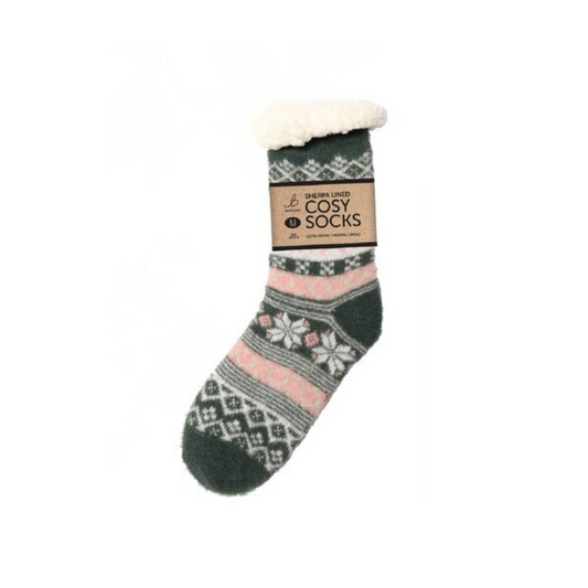 Super Soft Sherpa Green Star Slipper Socks