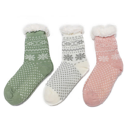 Sherpa Pastel Green Snowflake Slipper Socks