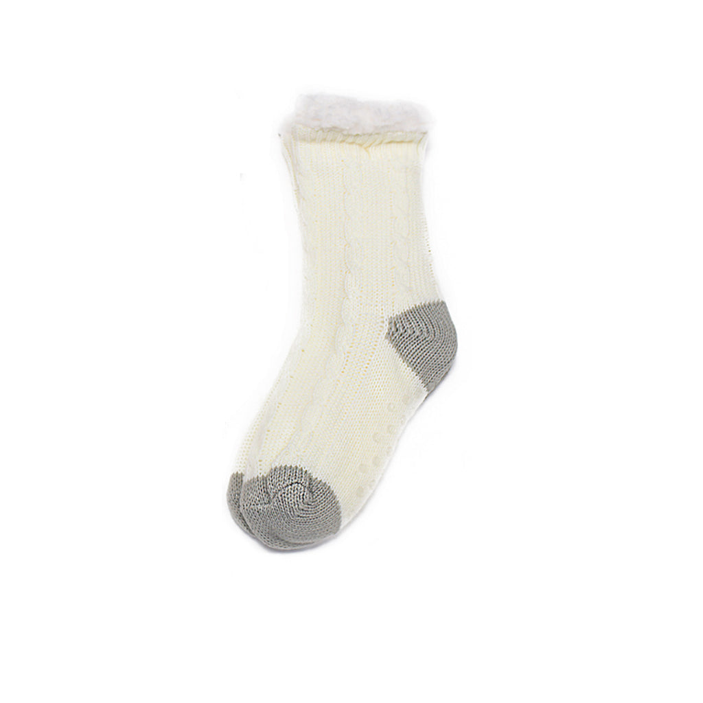 Sherpa Cable Knit Cream Slipper Socks