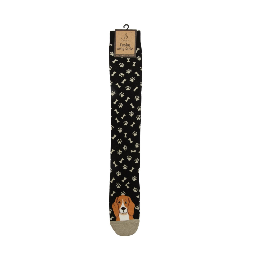 Black Pawprint Dog Welly Socks