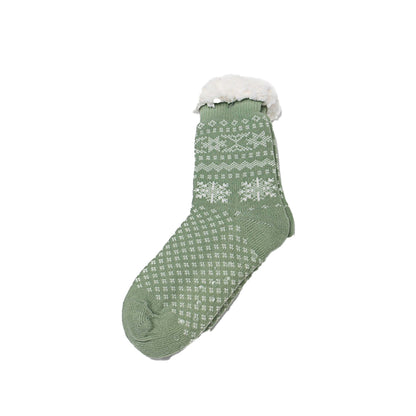 Sherpa Pastel Green Snowflake Slipper Socks