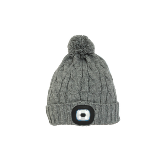 Grey LED Light Waterproof Bobble Hat