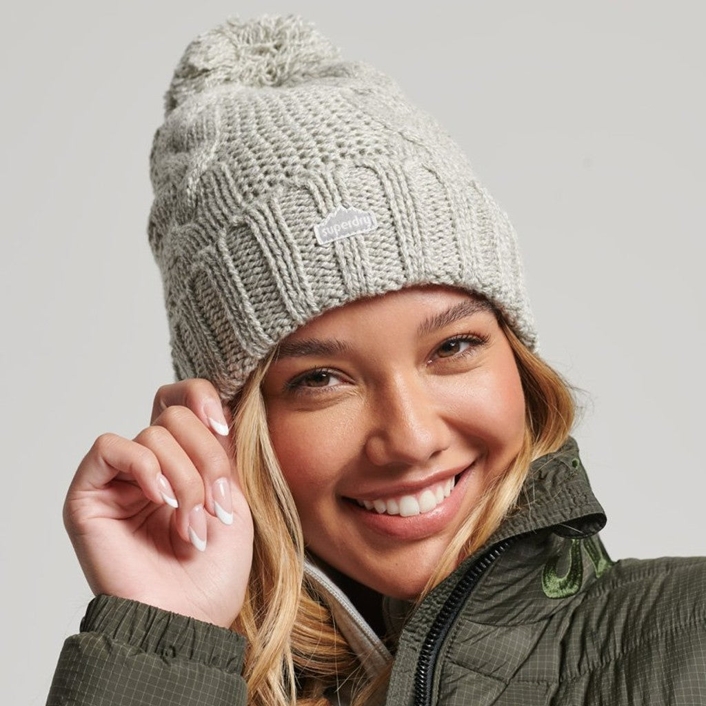 Superdry Cable Knit Light Grey Bobble Hat