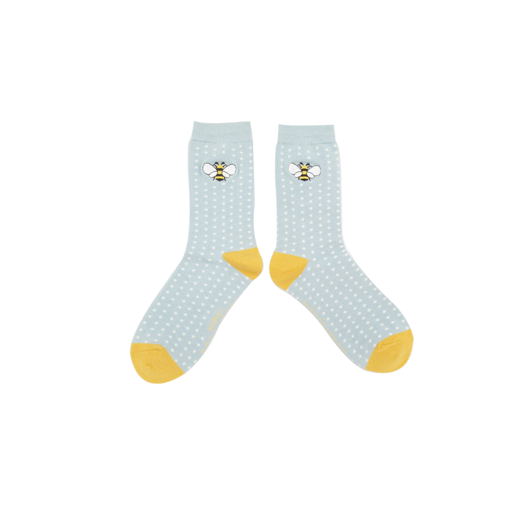 Miss Sparrow Embroidered Bee Blue Socks