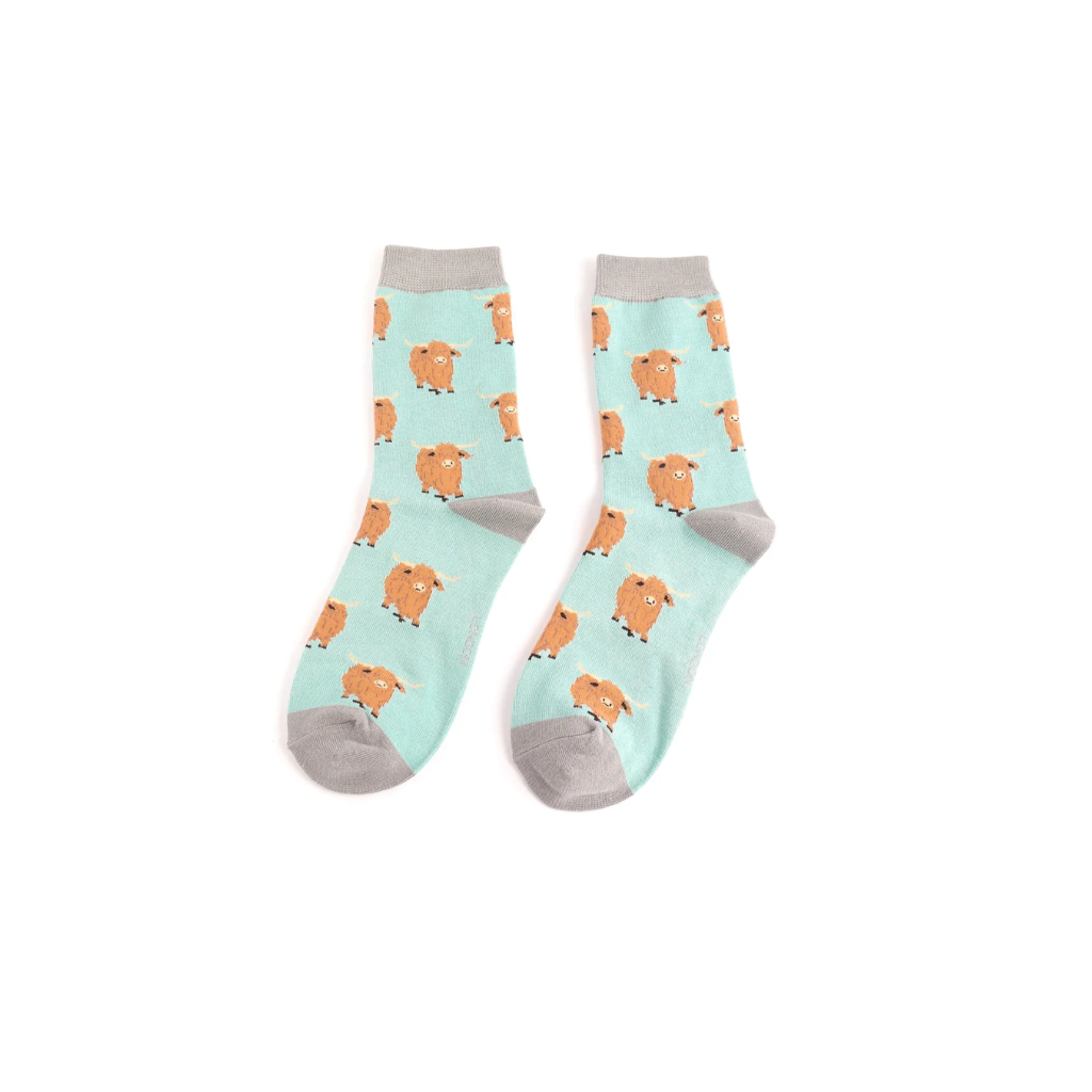 Miss Sparrow Duck Egg Highland Herd Socks