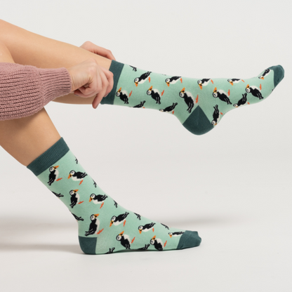 Miss Sparrow Mint Puffin Socks