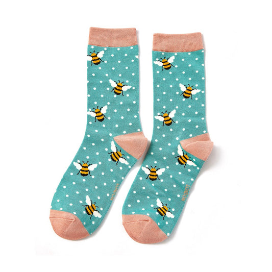 Miss Sparrow Turquoise Bumble Bees Socks