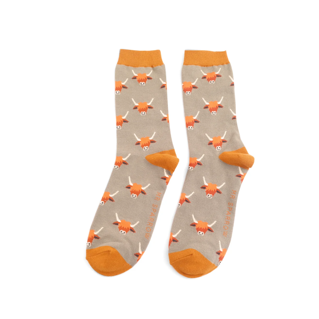 Mr Heron Highland Cow Khaki Socks