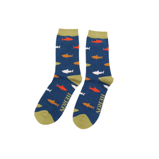 Mr Heron Navy Sharks Socks