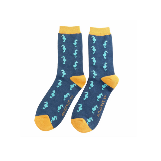 Mr Sparrow Navy Seahorse Socks