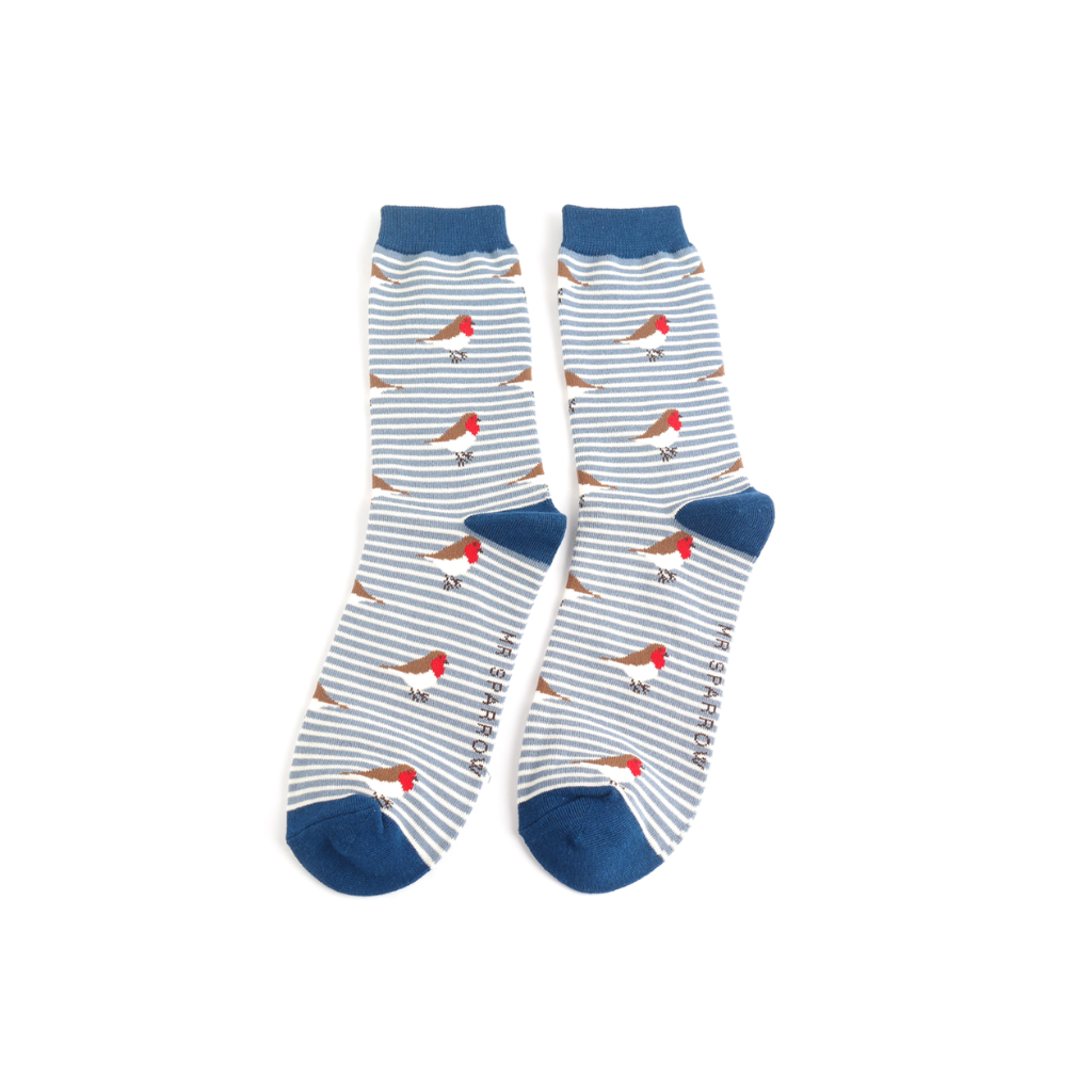 Mr Sparrow Robins on Stripes Socks