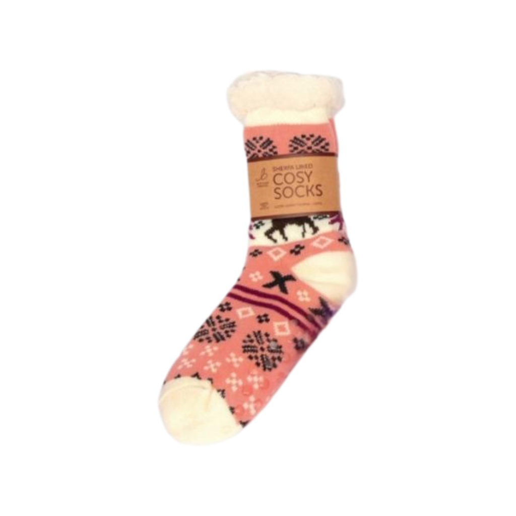 Sherpa Pink Reindeer Slipper Socks