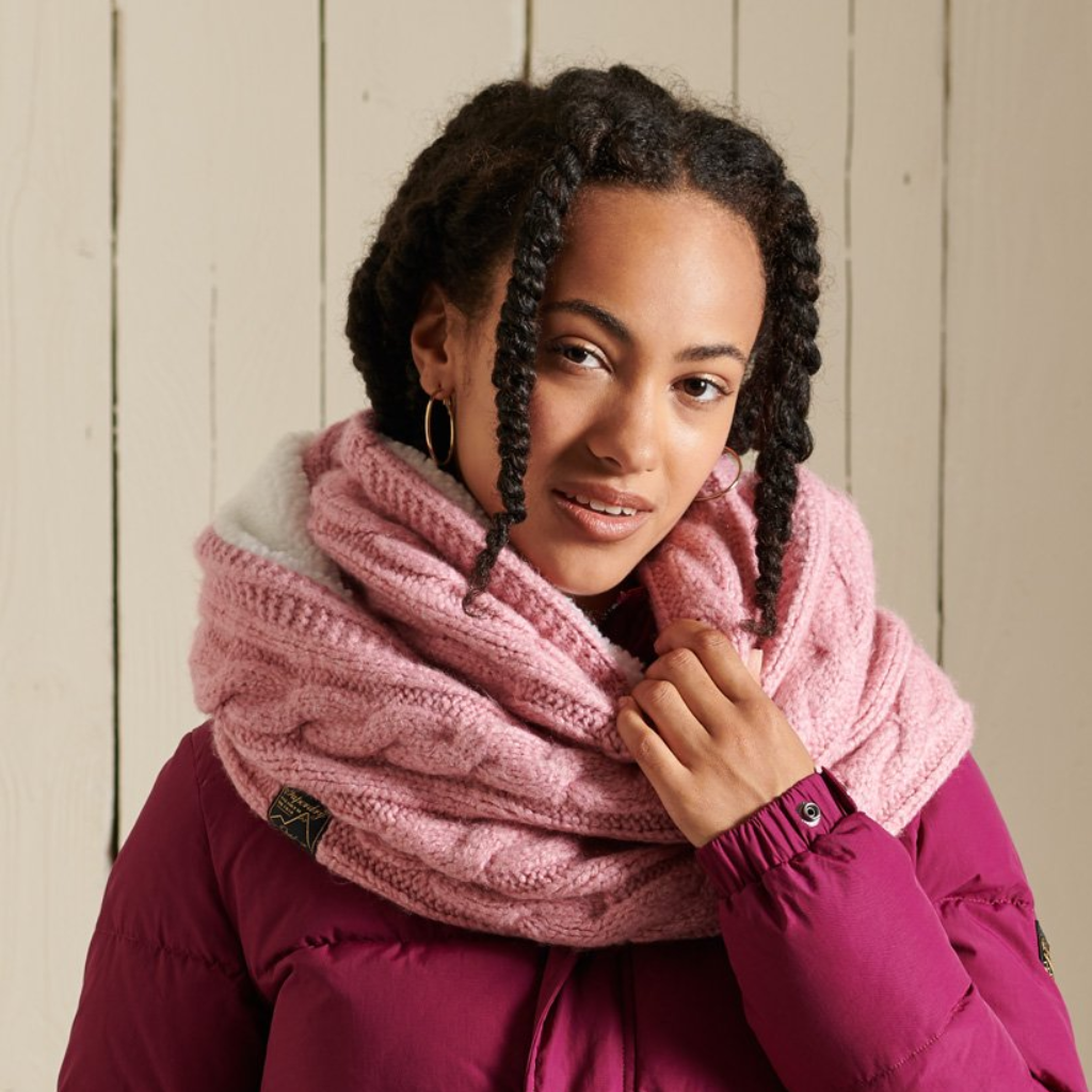 Superdry Tweed Cable Smoke Pink Snood