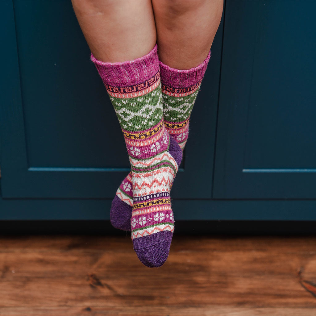 Fair Isles Patterned Purple Socks