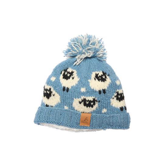 Knitted Fleece Lined Sheep Pom Pom Hat