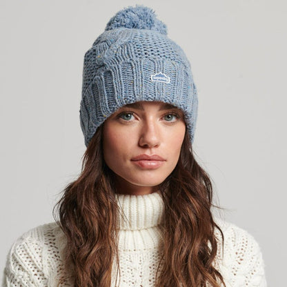 Superdry Cable Knit Soft Blue Bobble Hat