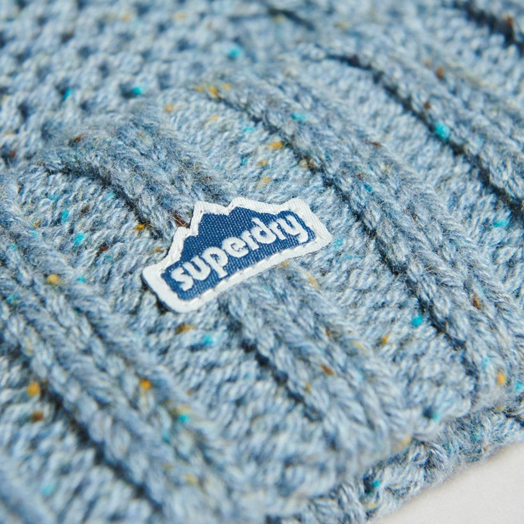 Superdry Cable Knit Soft Blue Bobble Hat