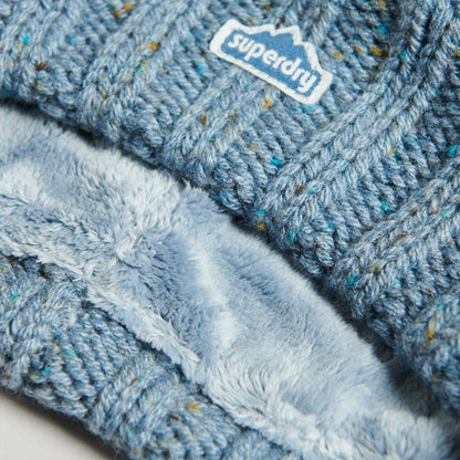 Superdry Cable Knit Soft Blue Bobble Hat