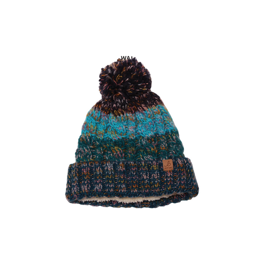 Blue Striped Waterproof Bobble Hat