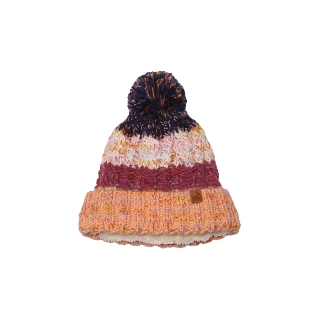 Pink Striped Waterproof Bobble Hat