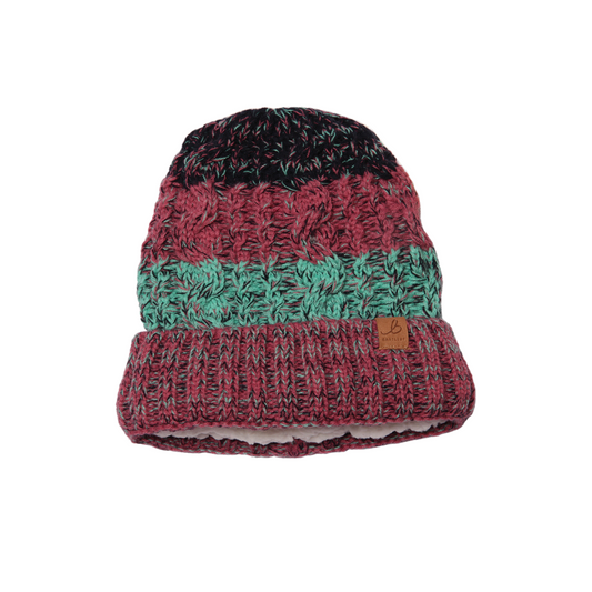 Pink Stripe Waterproof Cable Knit Beanie