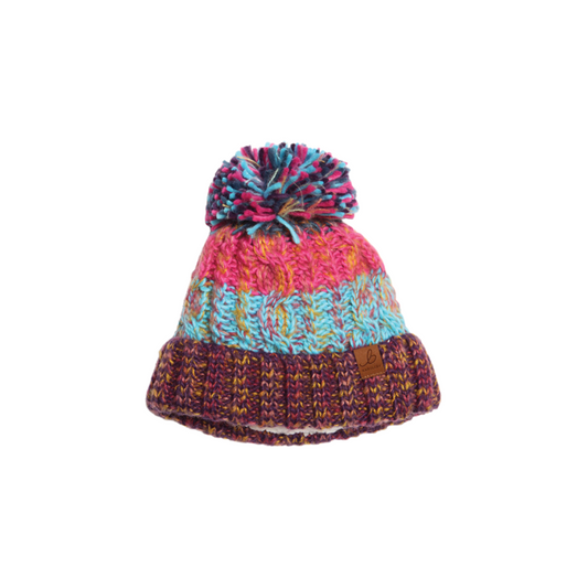 Pink Stripe Waterproof Bobble Hat (Kids)