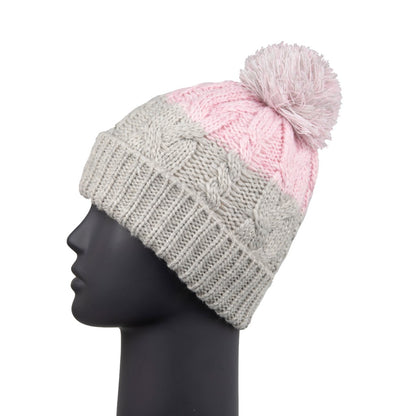 Waterproof Grey & Pink Pom Pom Beanie