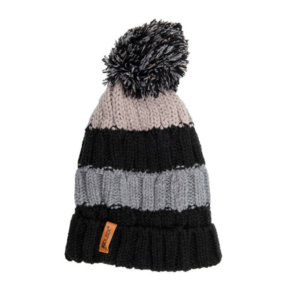 Kids Bobble Hat Chunky Black/Grey Stripe