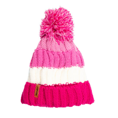 Kids Bobble Hat Chunky Pink/White Stripe