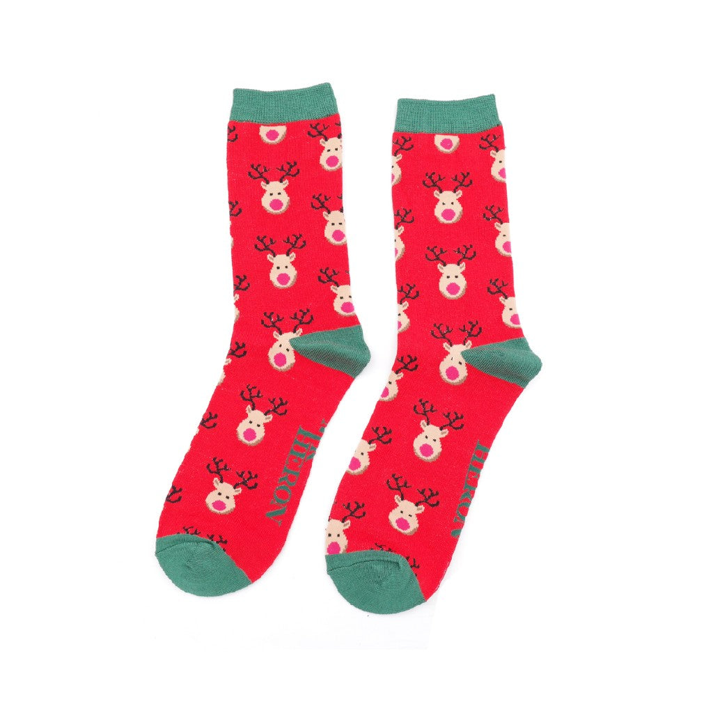 Mr Heron Red Reindeer Socks