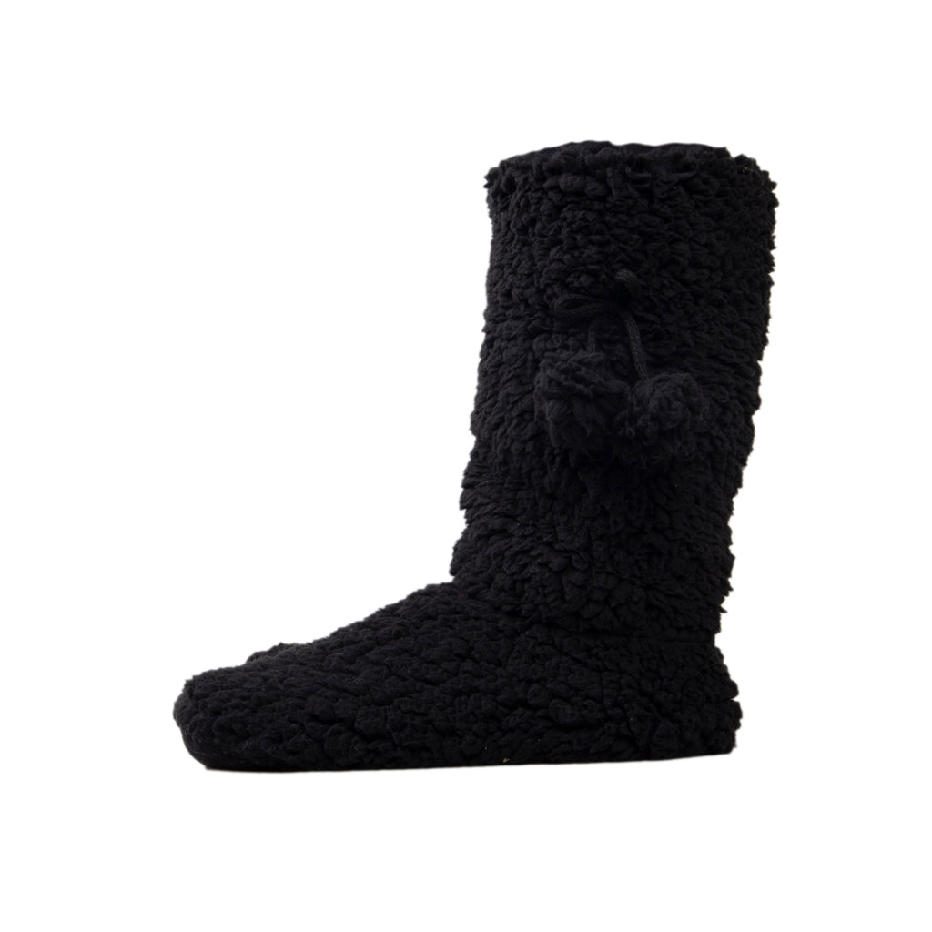 Sherpa Pom Pom Black Slipper Boots Keep Cosy